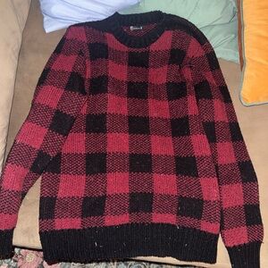 Smartwool Merino Wool Buffalo Plaid Sweater Red Black Cozy Cabin Knit Size L